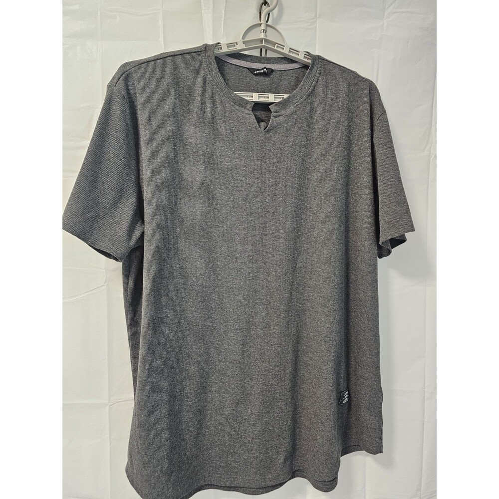 JMIERR Mens Ribbed Knit Shirt Split V Neck Short Sleeve Charcoal Grey 3XL